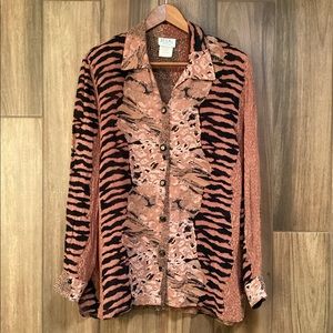 Vintage Regal Animal Print Button Down Shirt Size Medium 🐆🧡🐅